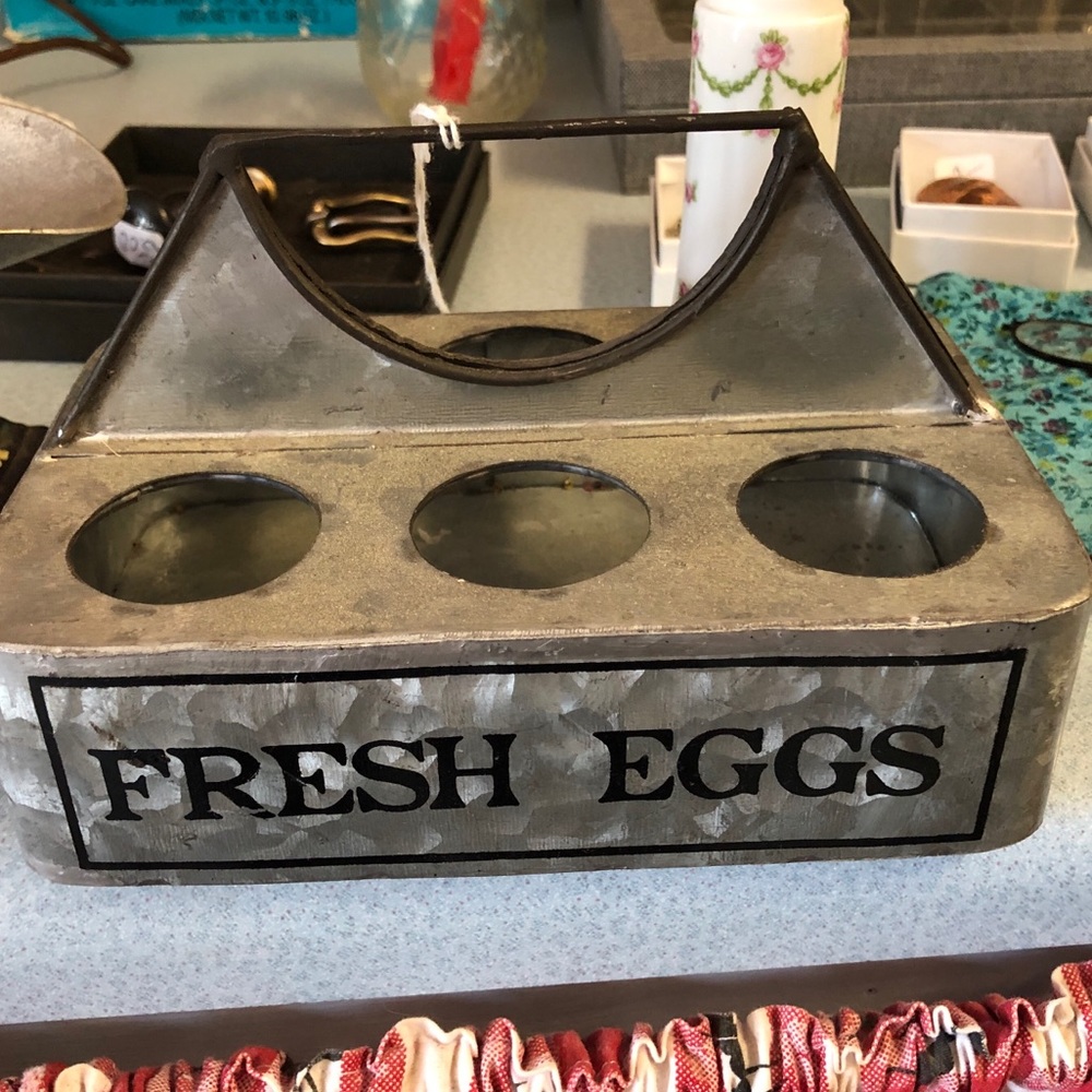 Vintage Tin EGG Caddy! Wonderfully unique. We’ve never seen one before.